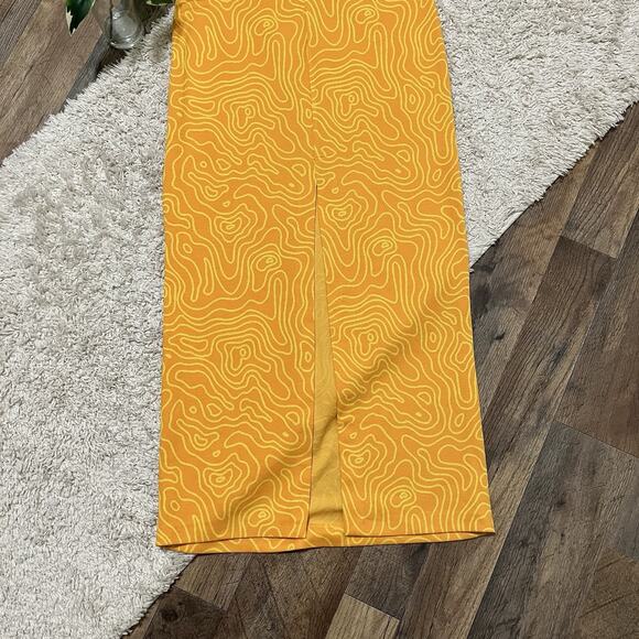 Zara Size XS Orange Yellow Abstract Print Cutout Pull On Midi Skirt - Picture 5 of 6